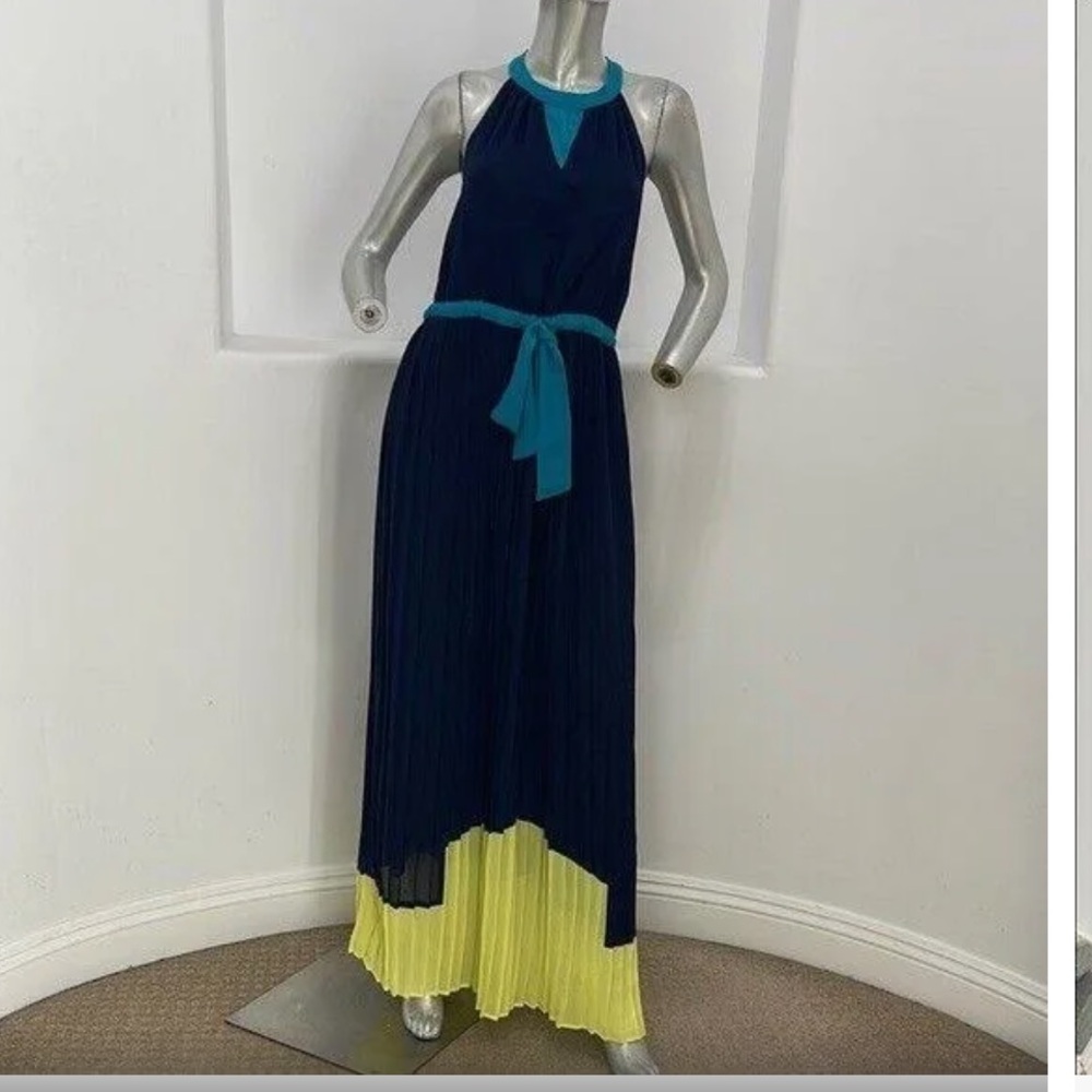 max studio halter dress | Dresses | Max Studio Gorgeous Gracian Colorblock Pleated Maxi Tie Waist Medium Marty Dress